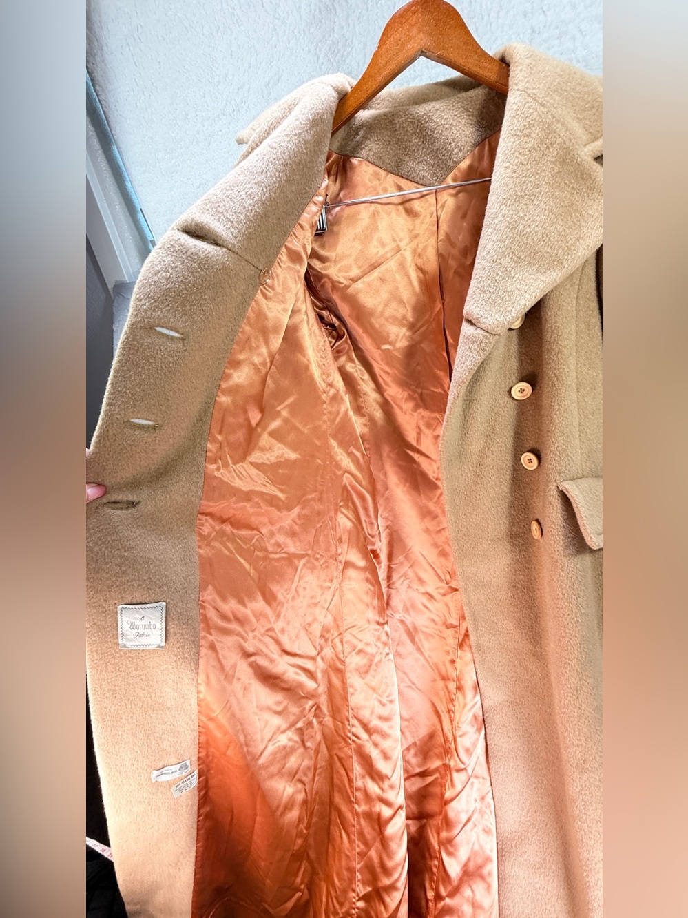 Vintage Worumbo 100 Pure Wool Maxi Coat Union Made Camel Womens Small - Picture 9 of 13
